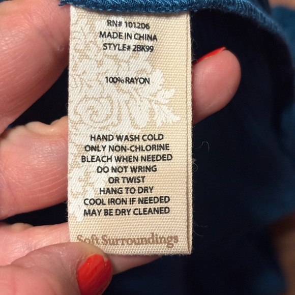 Soft‎ Surroundings Teal Boho Peasant Dress Women’s Small Flowy Rayon Tiered Hem - Picture 5 of 7